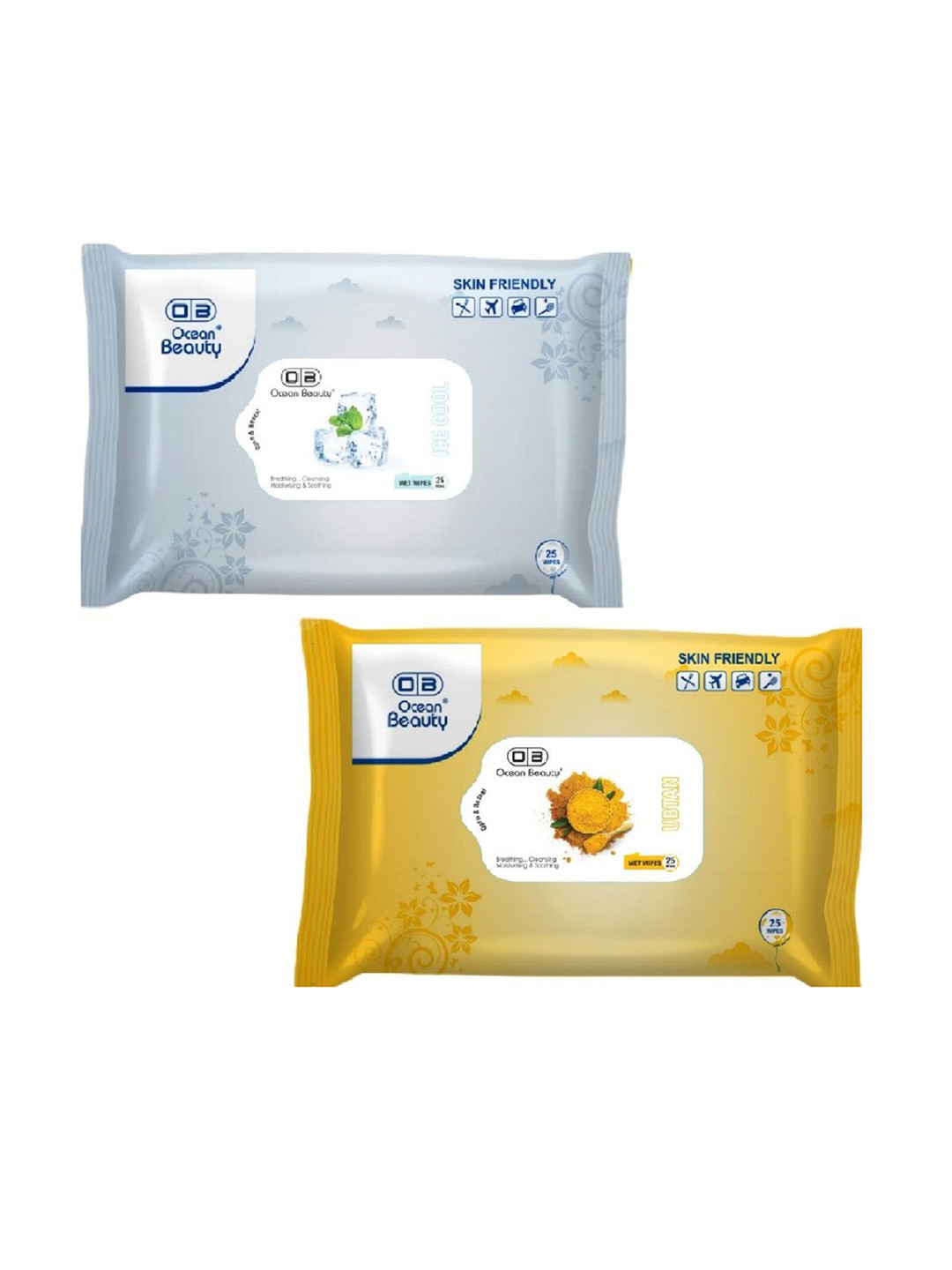 OB Ocean Beauty Set Of 2 Cleansing Moisturizing & Soothing Wet Wipes - 25 Pcs Each
