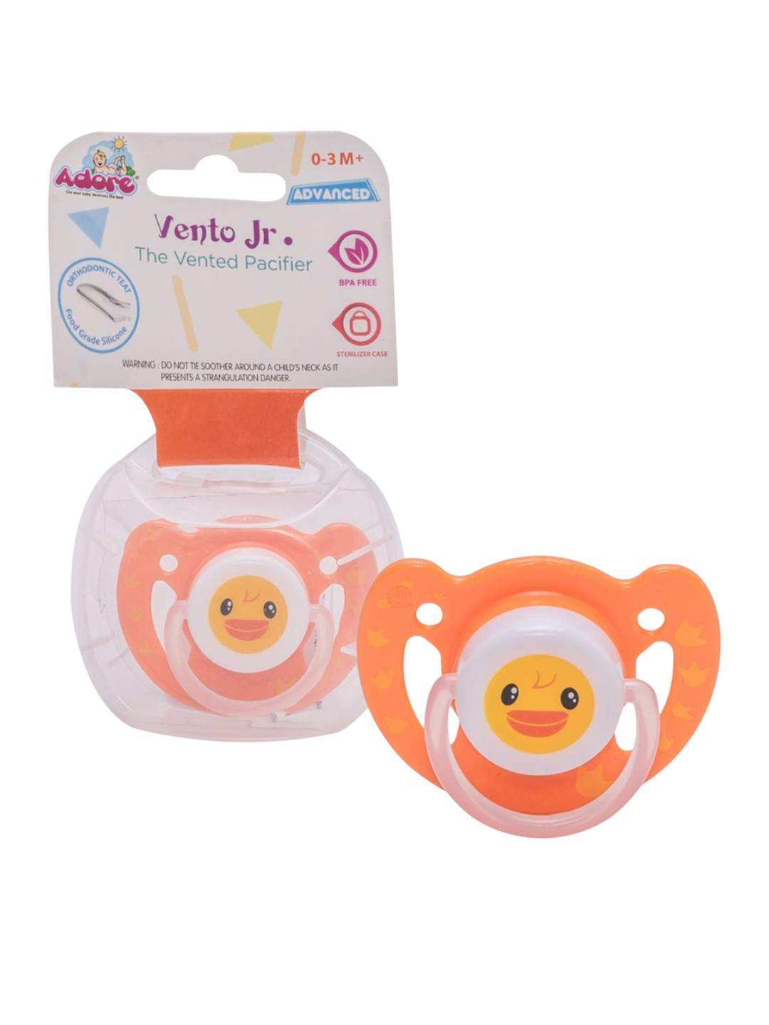 Adore Vento Jr - The Orthodontic Vented Pacifier with Multipurpose Storage Case-Orange
