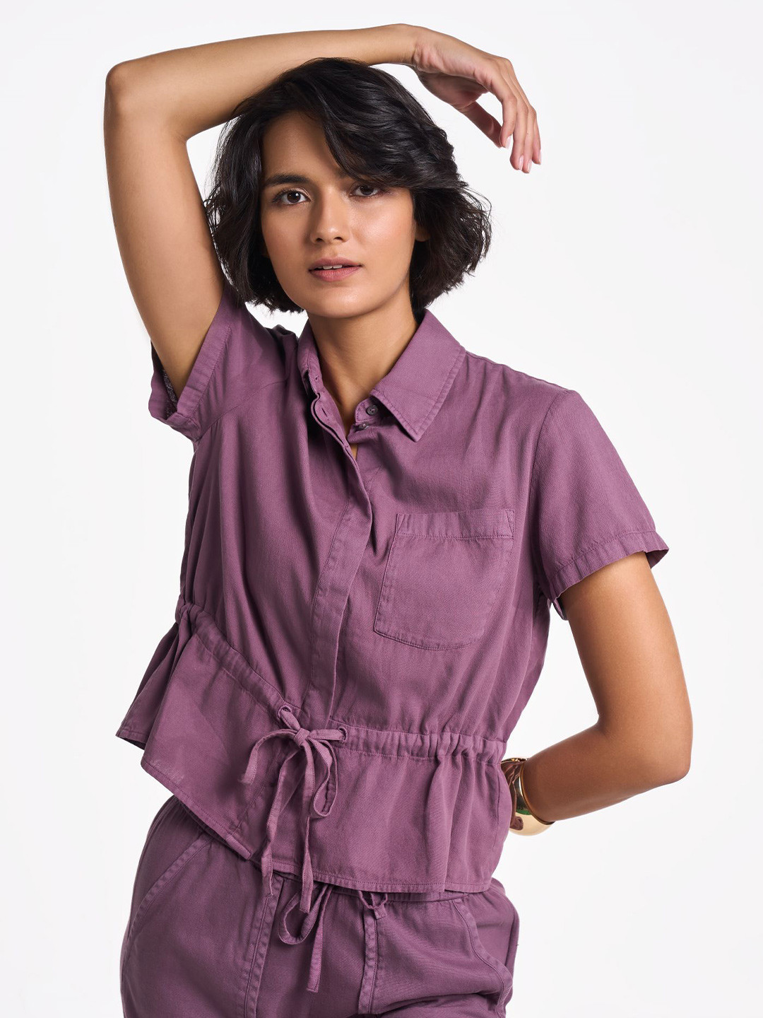 Terra Luna Women DANICA Smart Fit Spread Collar Solid Cotton Casual Shirt