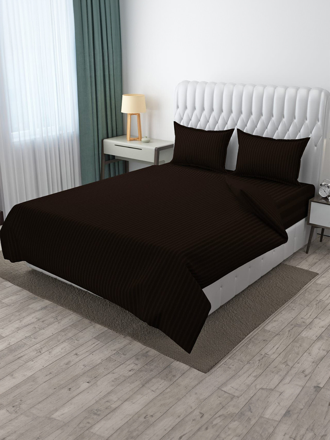 CLIO'S HERITAGE STORE Autumn Glaze Brown Striped Cotton 210 TC Queen Fine Bedsheet with 2 Pillow Covers-220 x 254 cm