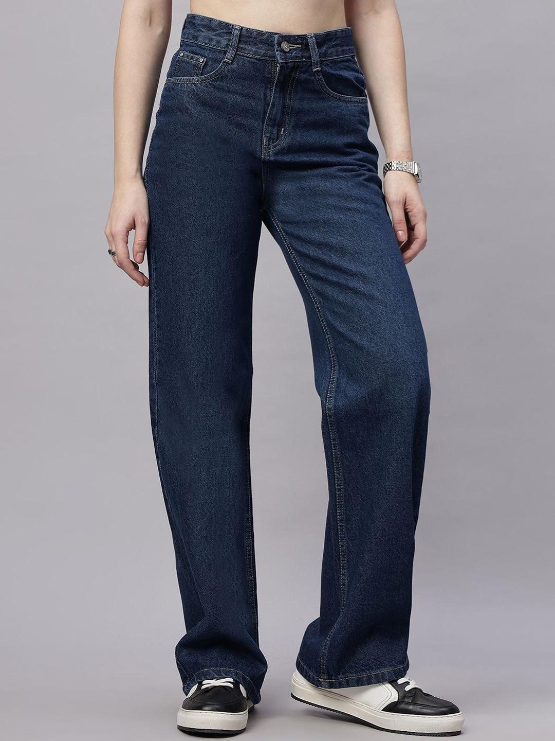 ZUYA Women Dark Blue Wide Leg Jeans Relaxed & Trendy Fit