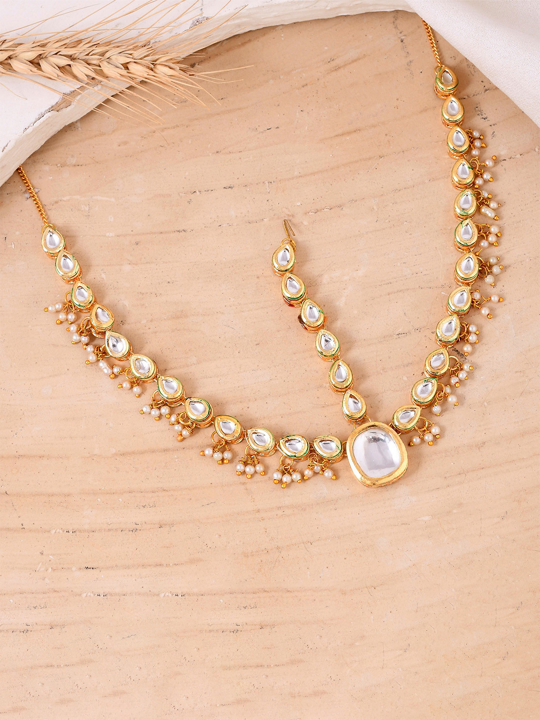 Silvermerc Designs Jhalar Gold-Plated Artificial Stones Studded Matha Patti Head Jewellery