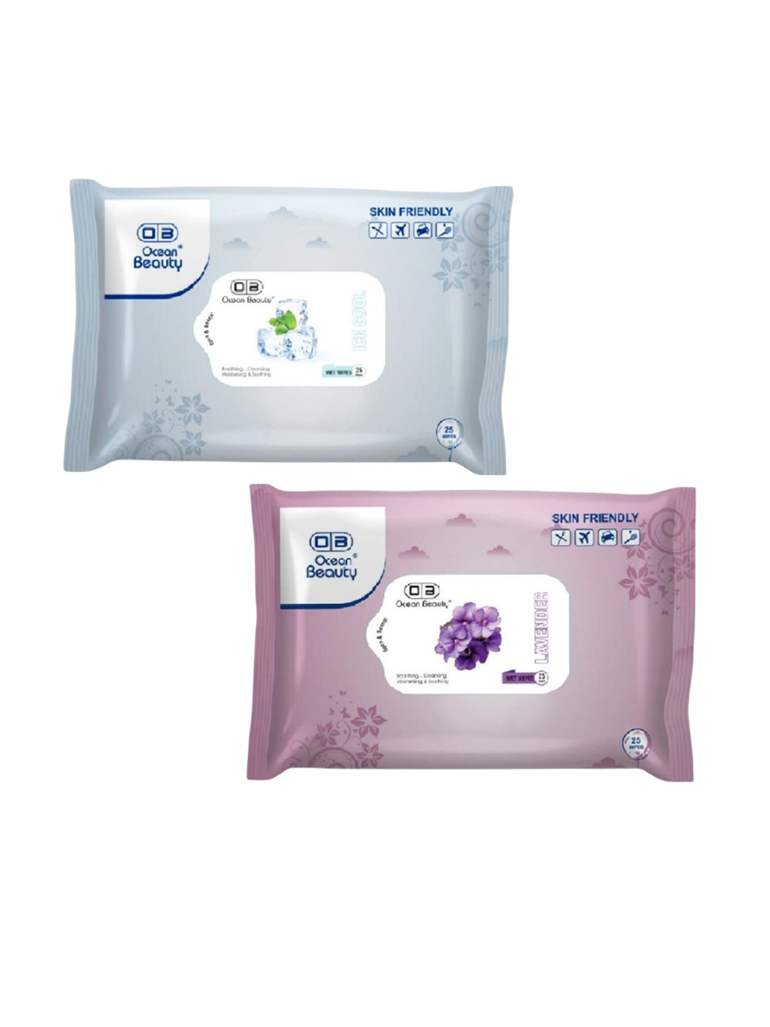 OB Ocean Beauty Set Of 2 Cleansing Moisturizing & Soothing Wet Wipes - 25 Pcs Each