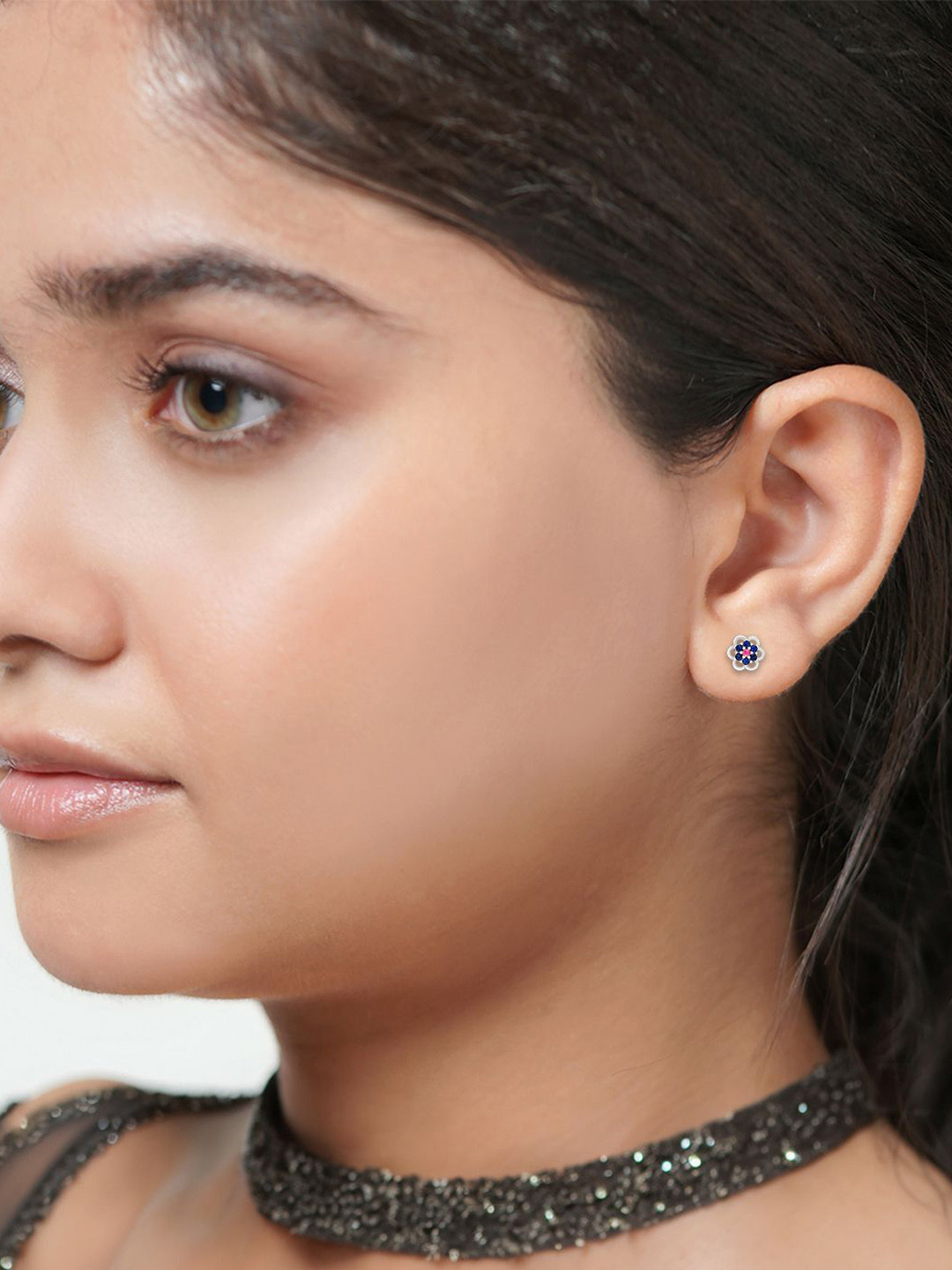 BHIMA 925 Sterling Silver Daisy Dots Stone Stud Earrings