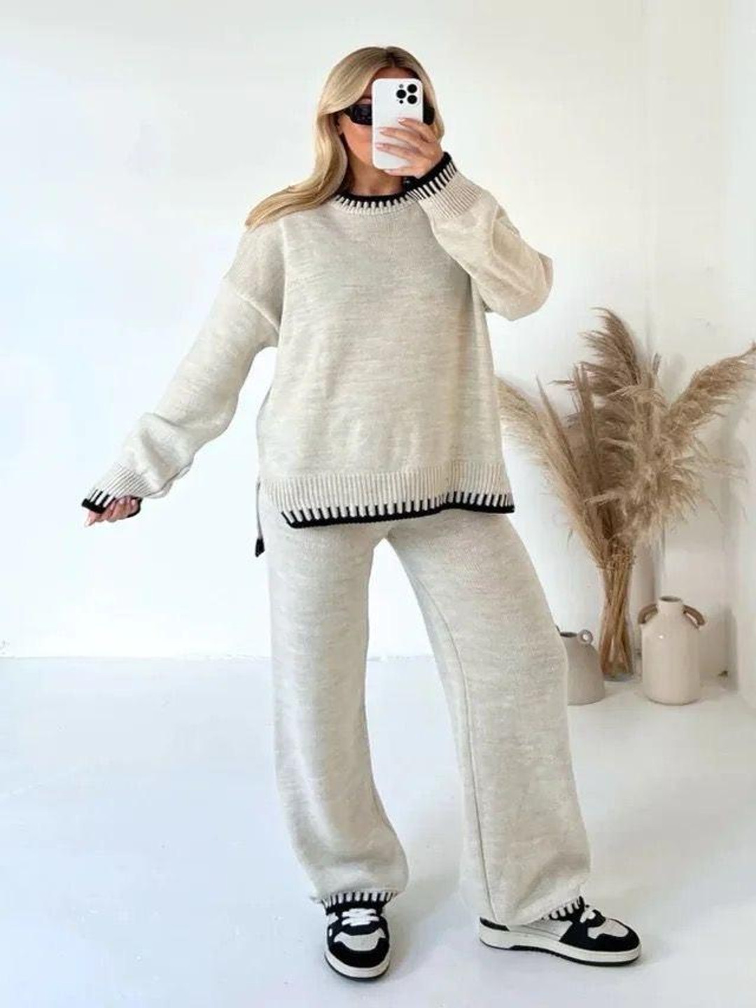 Miss Mosa By Akanksha  Pure Wool Palmer-Knitted Top With Trousers