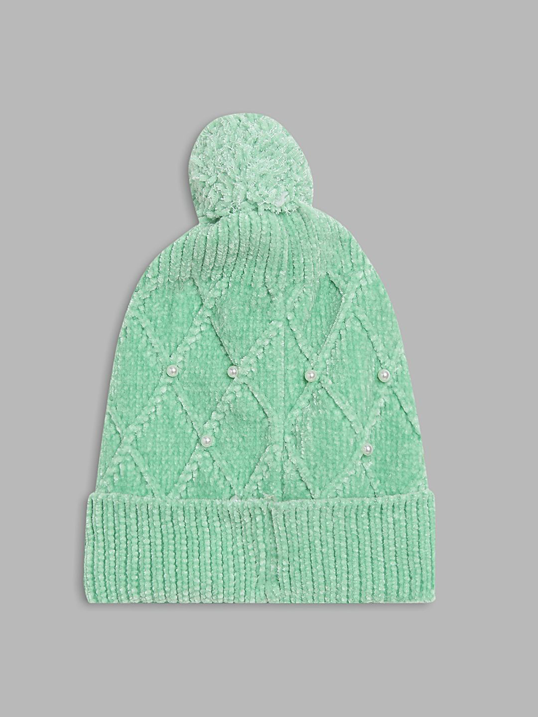 Elle Girls Green Geometric Beanie Cap