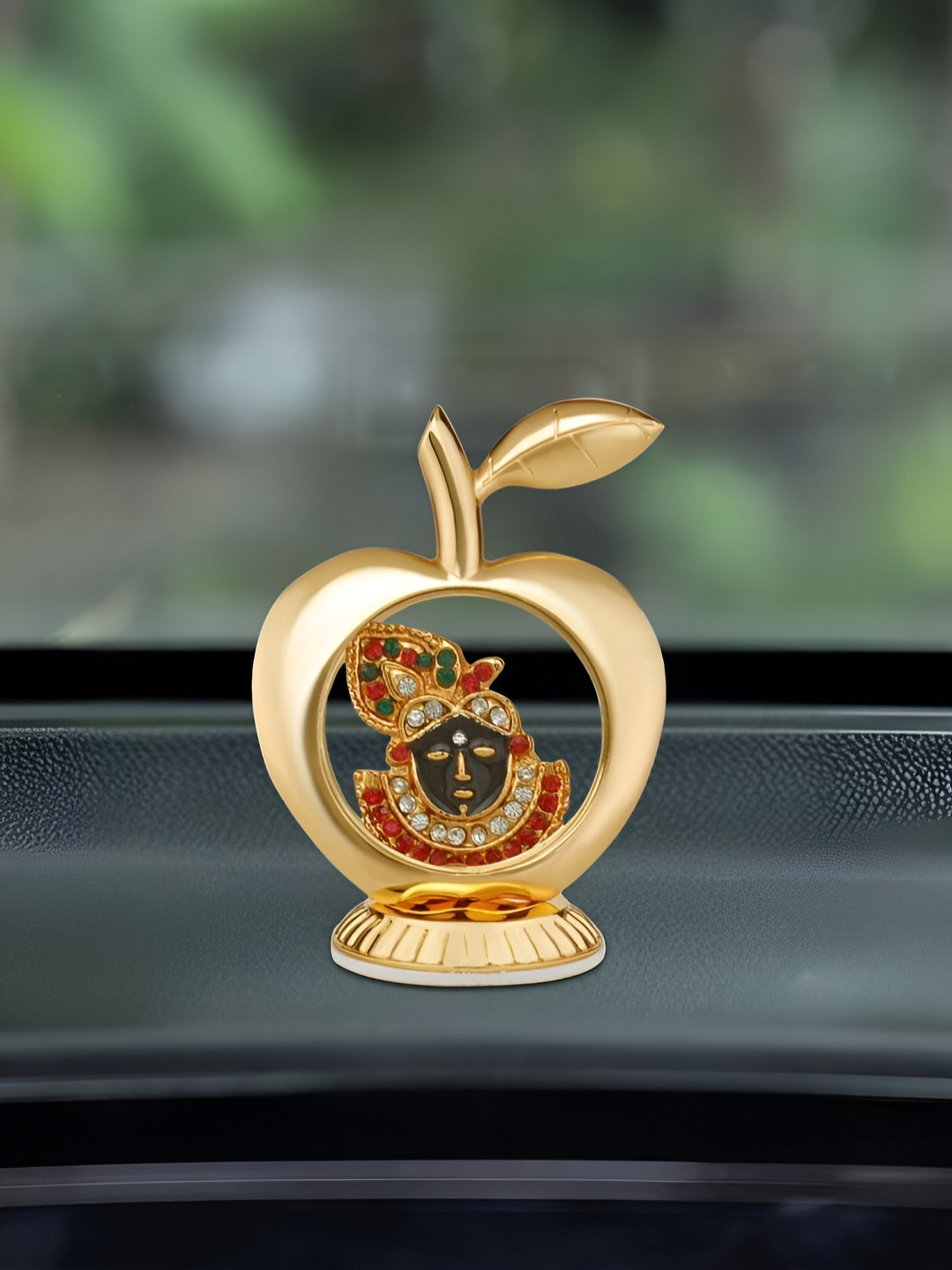 INTERNATIONAL GIFT Banke Bihari Murti in Apple Shape Gold Metal Metallic Home Office Small Showpiece - 1.5 Inches