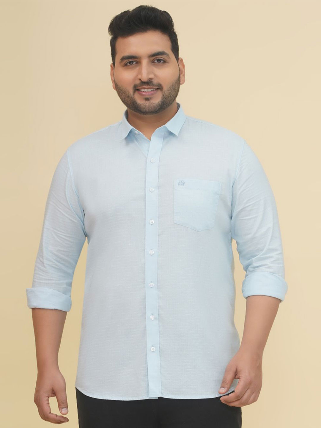 John Pride Plus Size Men Regular Fit Geometric Long Sleeves Blue Cotton Casual Shirt