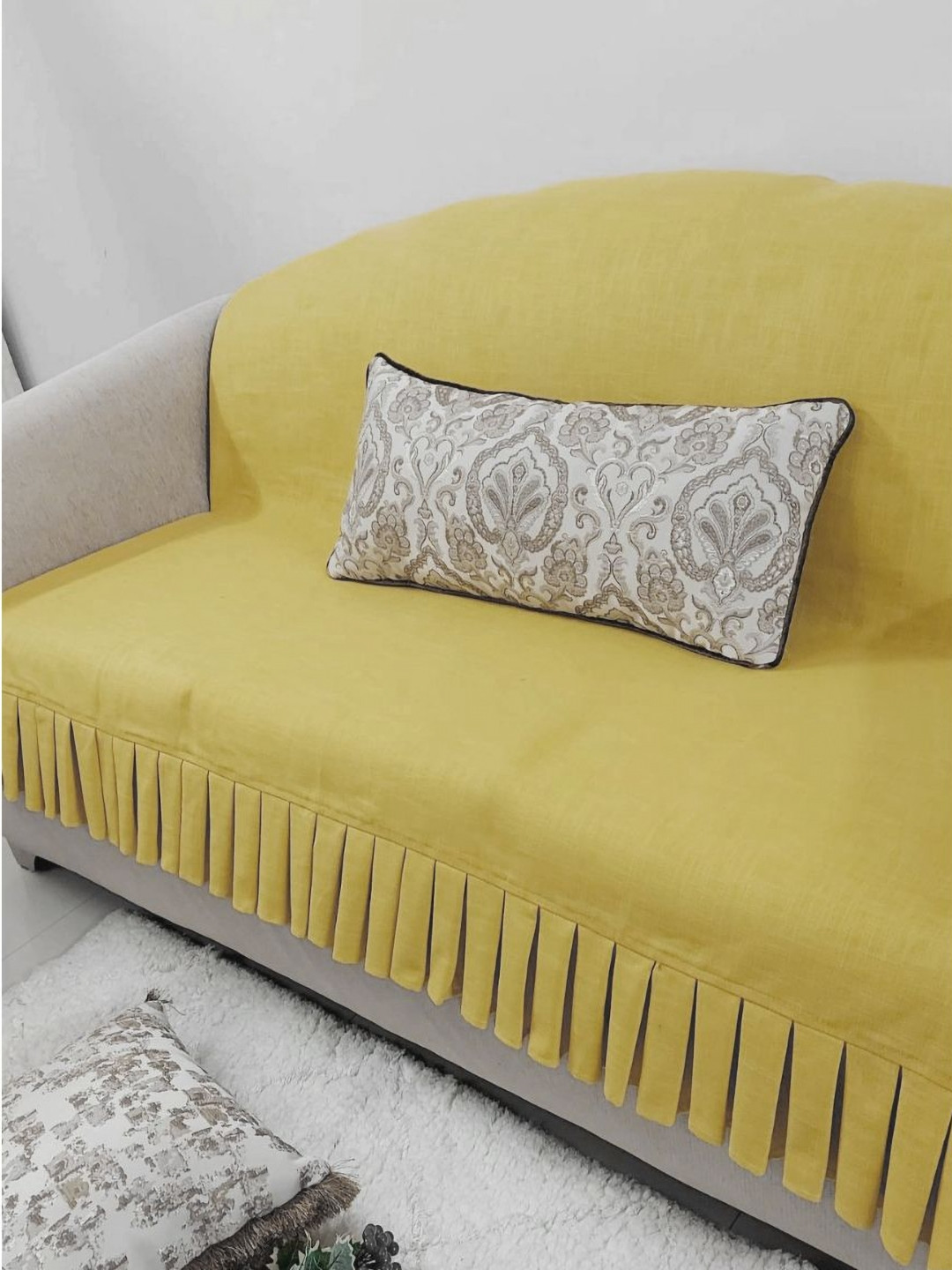 THROWPILLOW Mustard Anti Slip Thick And Sturdy Sofa Cover