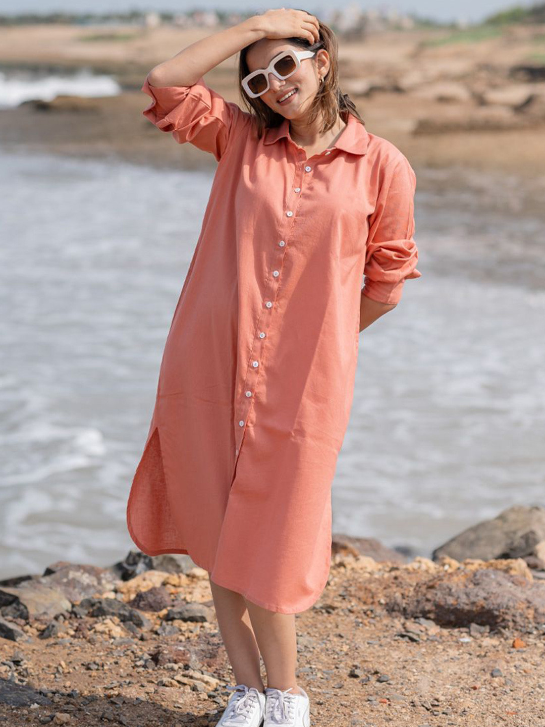 Babli Dusty Peach Shirt Dress