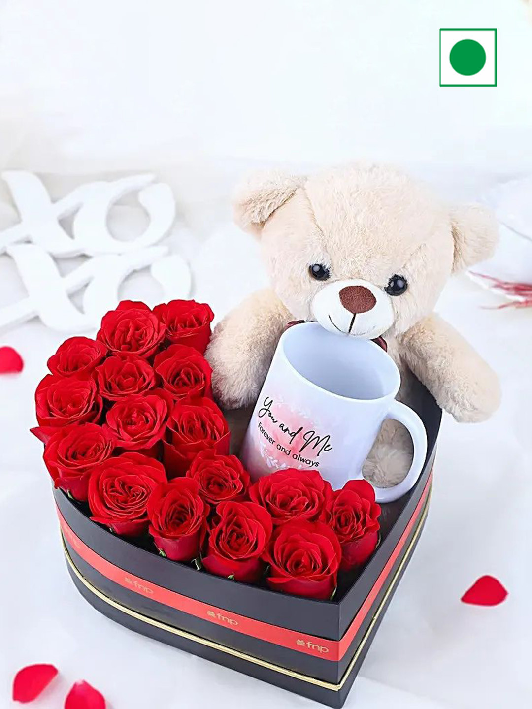 fnp Red & Beige Warm Sips N Cuddles Floral & Fresh Flower Heart Box