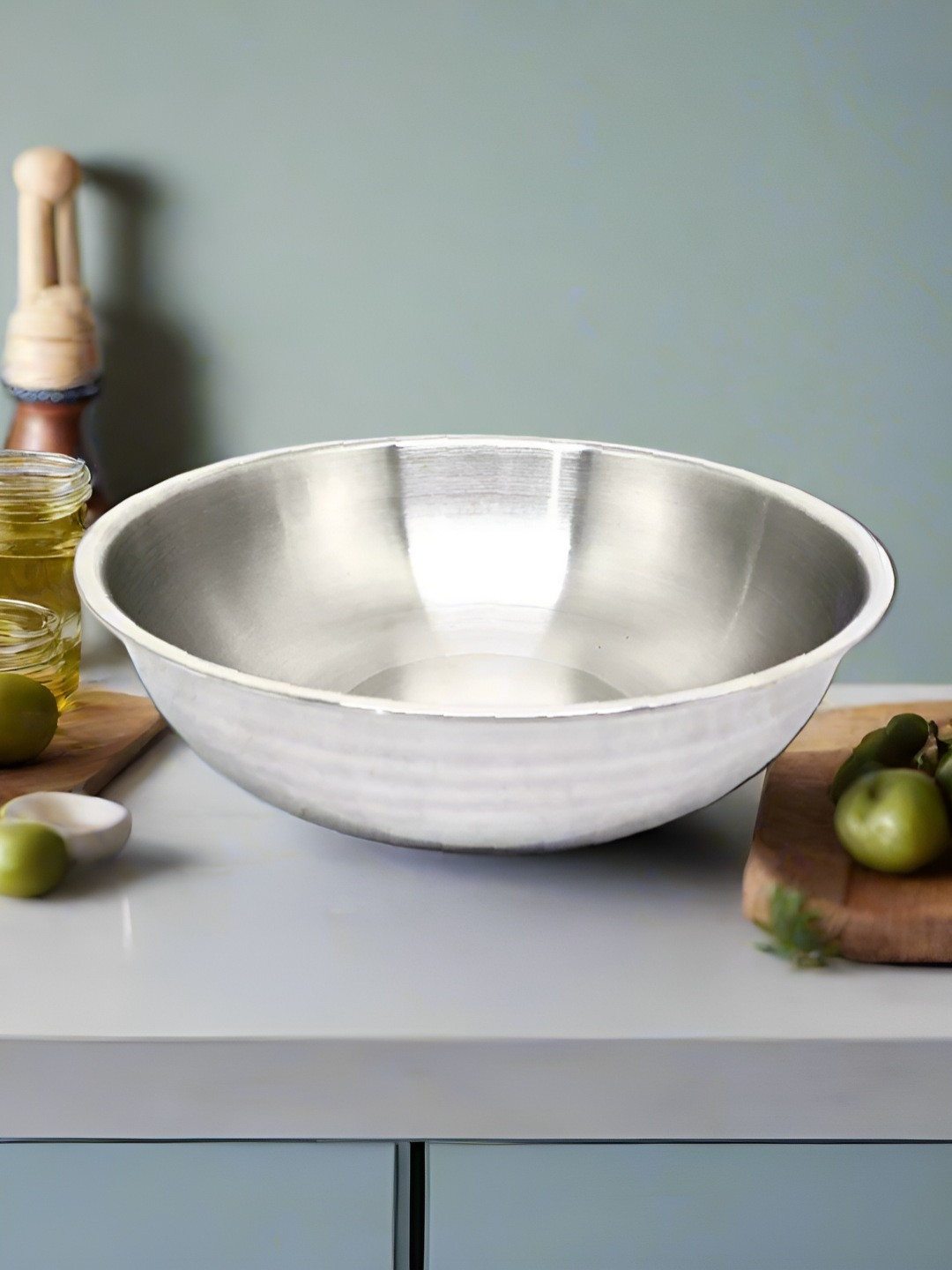 Nyra Kitchenware Silver-Toned Tri Ply Stainless Steel Dishwasher Safe Serving Kadhai 1.5L