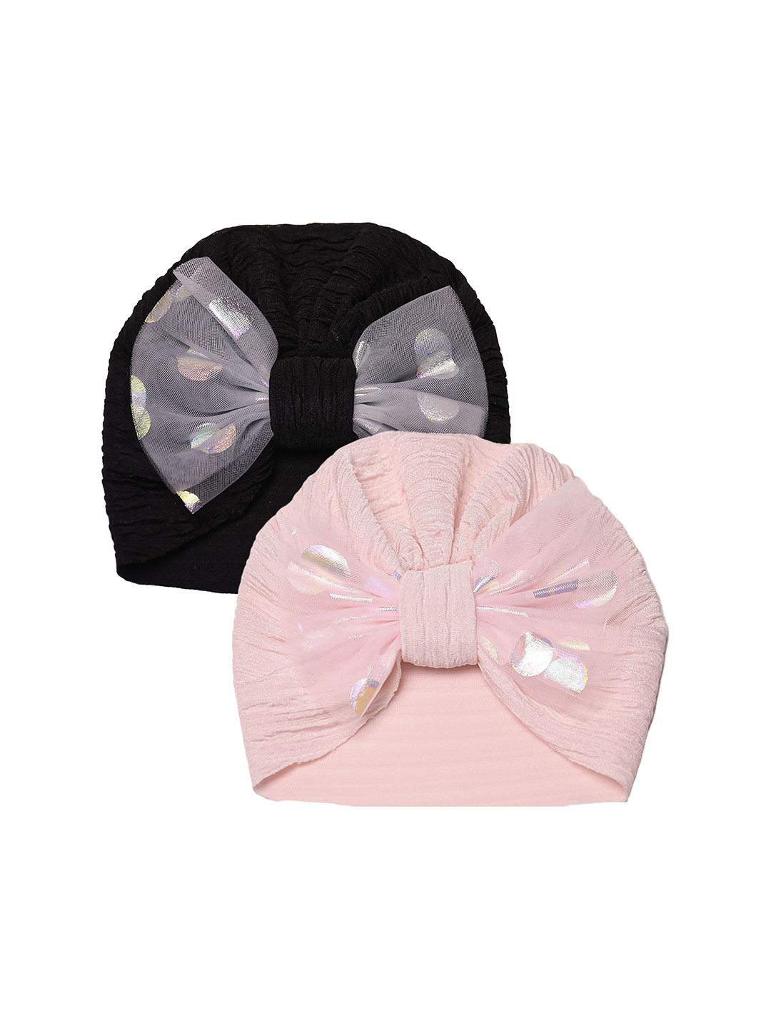 THE LITTLE LOOKERS Kids Pack Of 2 Soft Hosiery Turban Bow Knot Cap