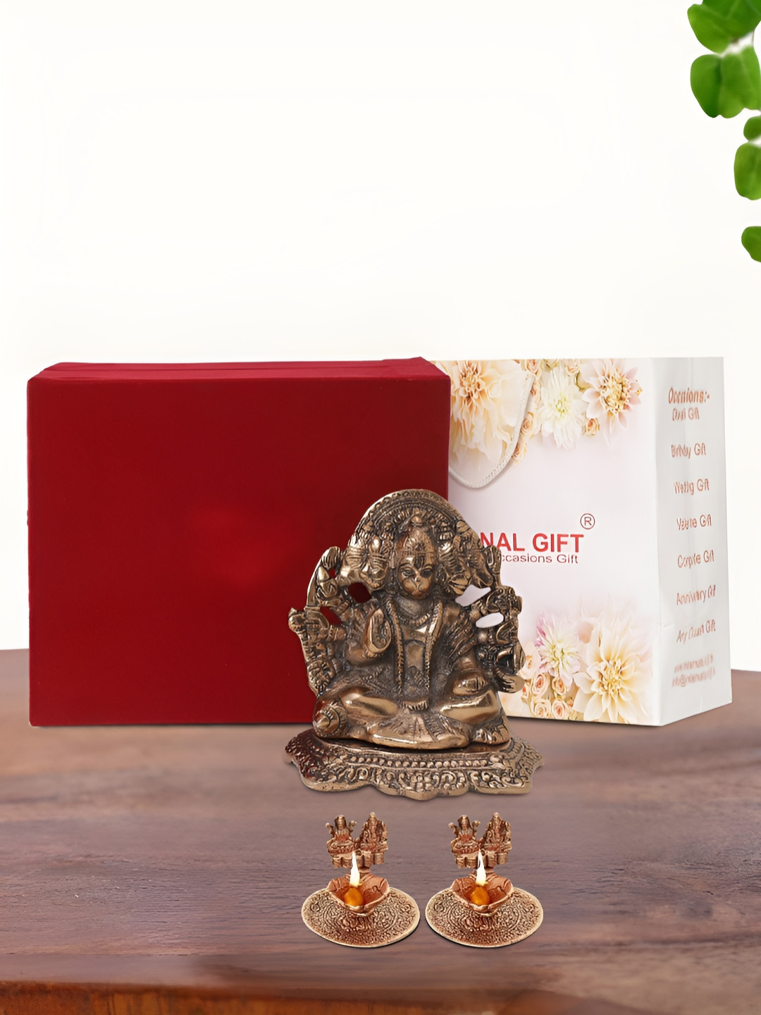 INTERNATIONAL GIFT Brown Panchmukhi Hanuman Idol with 2 Diya and Box