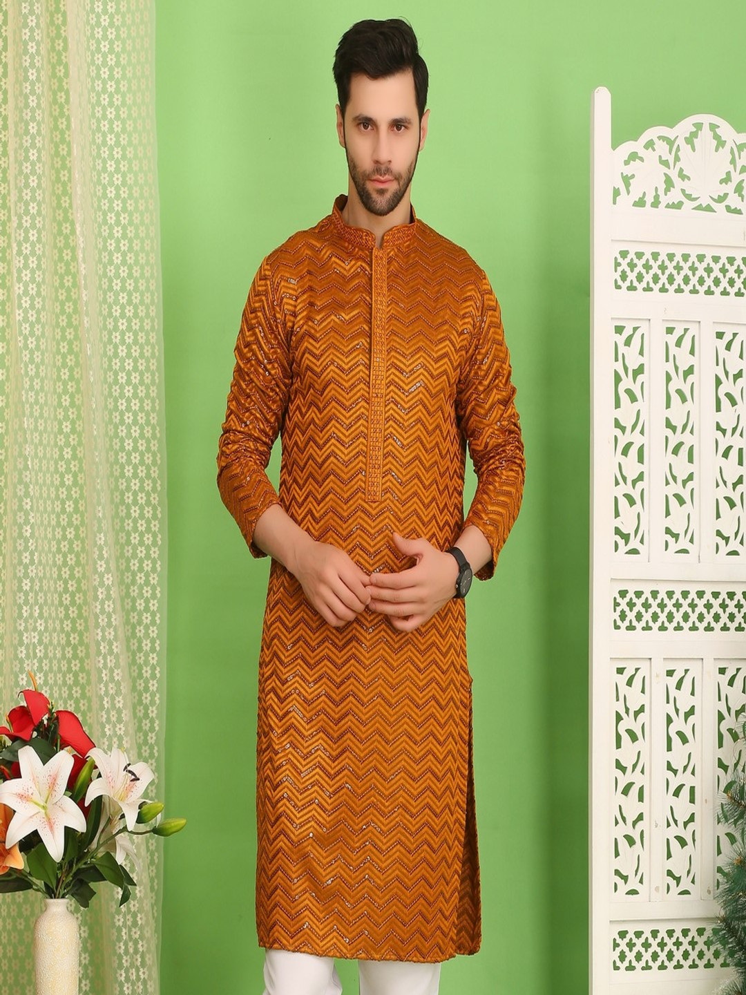 Sydney Heights Chevron Embroidered Sequinned Straight Kurta