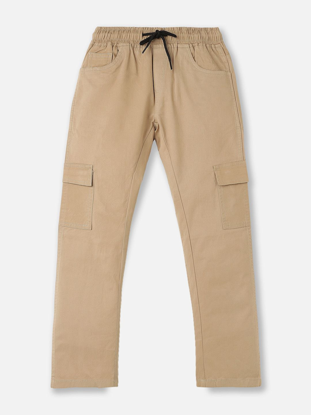 Urbano Juniors Boys Khaki Regular Fit Solid Cargo Chino Pant with 6 Pockets Stretchable