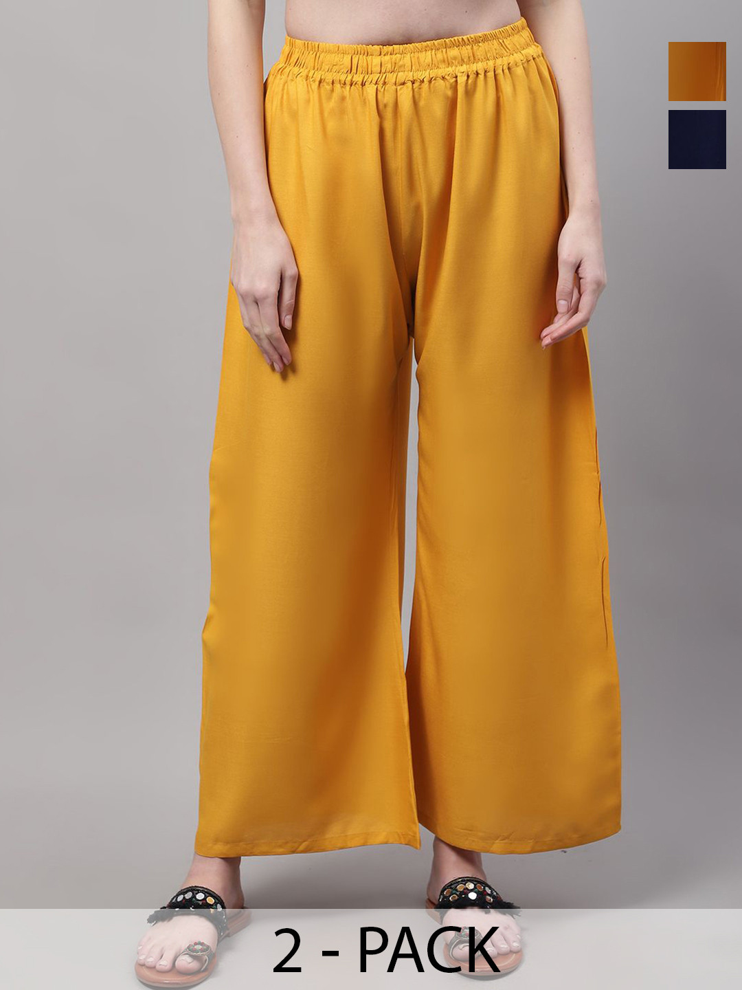 Valles365 by S.C. Women Pack of 2 Slip On Flared Palazzos