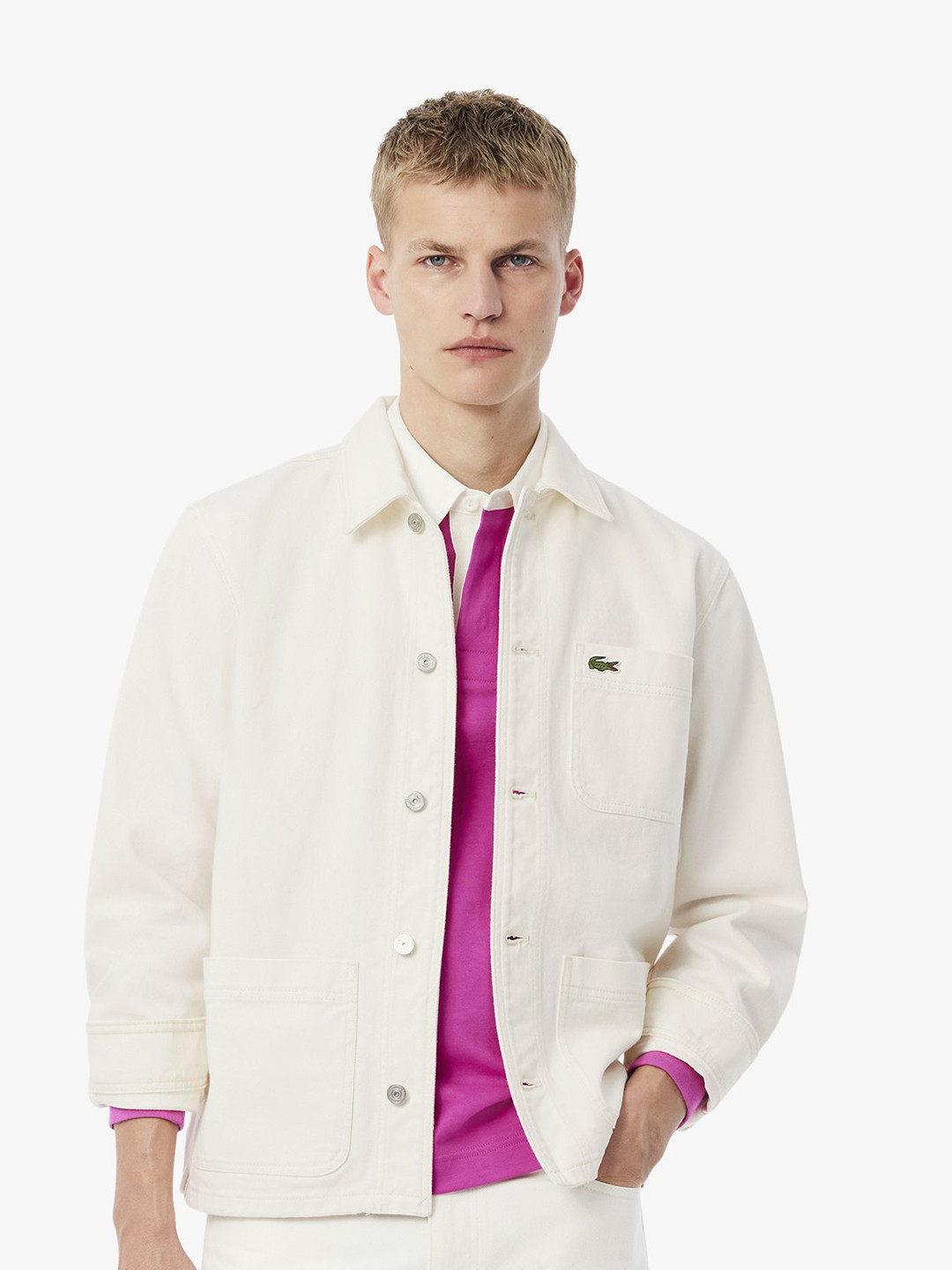 Lacoste Men Relaxed Fit Spread Collar Solid Cotton Casual Shirt