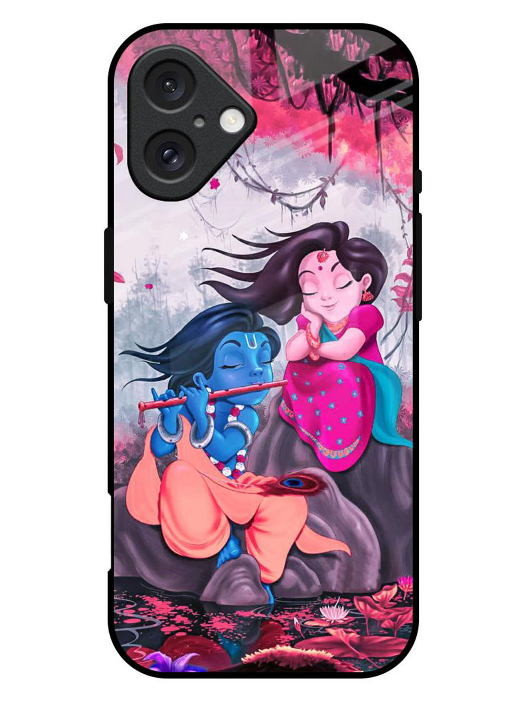 QRIOH  iPhone 16 Plus Radha Krishna Art Real Glass Back Case