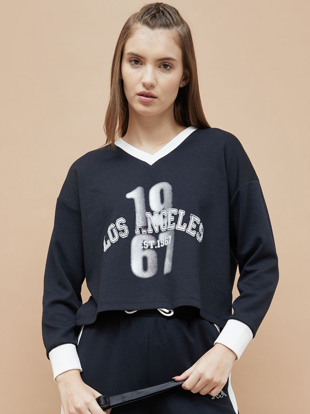 Kappa Women Varsity Printed V-Neck Boxy T-shirt