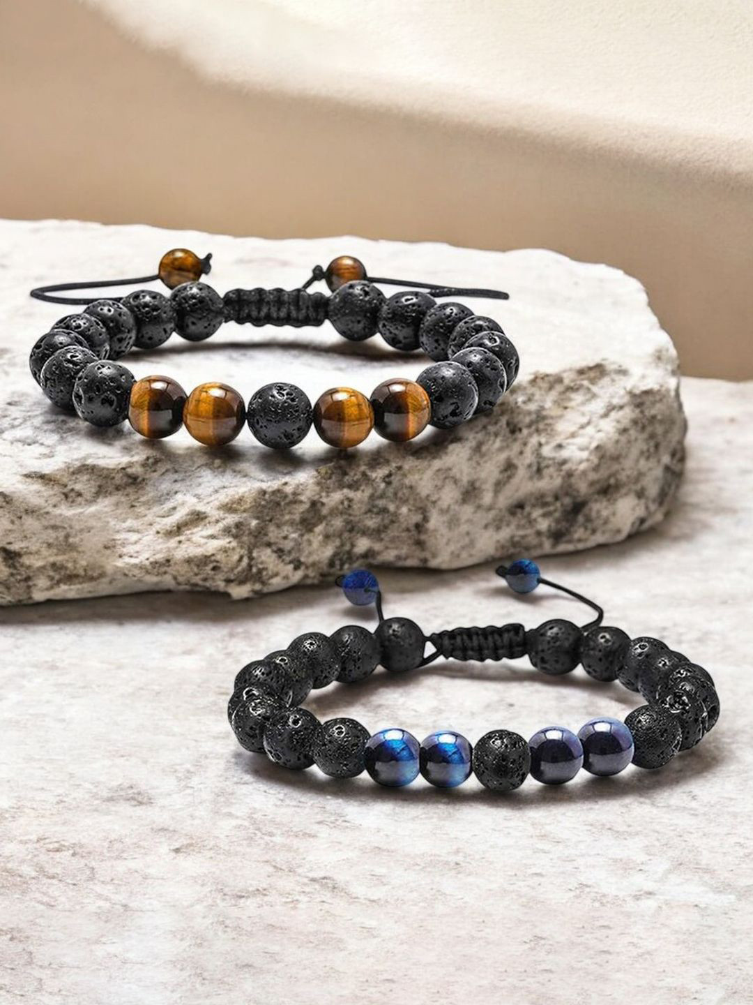 Jewels Galaxy Mens Set Of 2 Silver-Plated Artificial Beaded Elasticated Bracelet