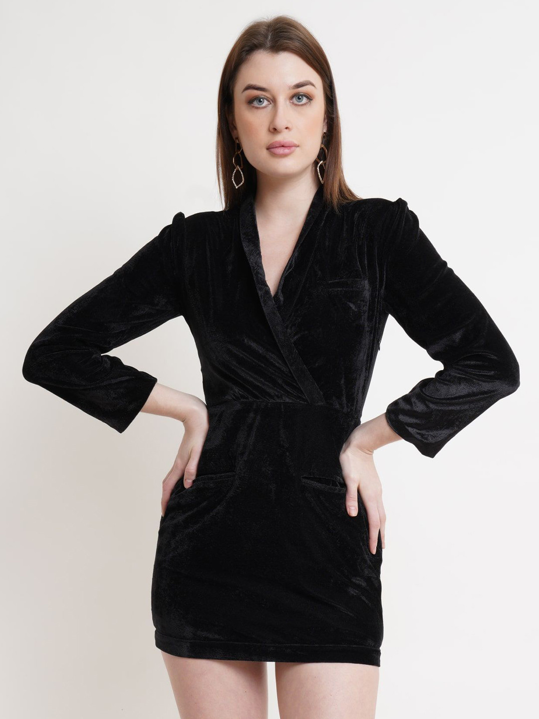 MISS HAUTE Women V-Neck Bodycon Mini Dress