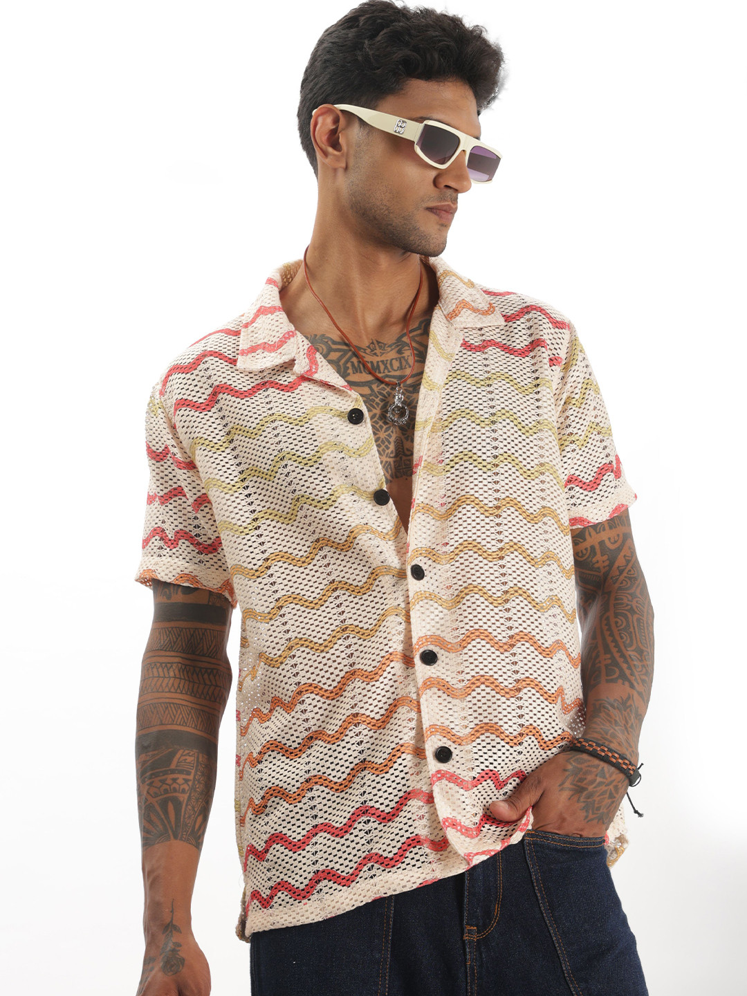 FABRIPPLE Men Modern Semi Sheer Printed Casual Shirt