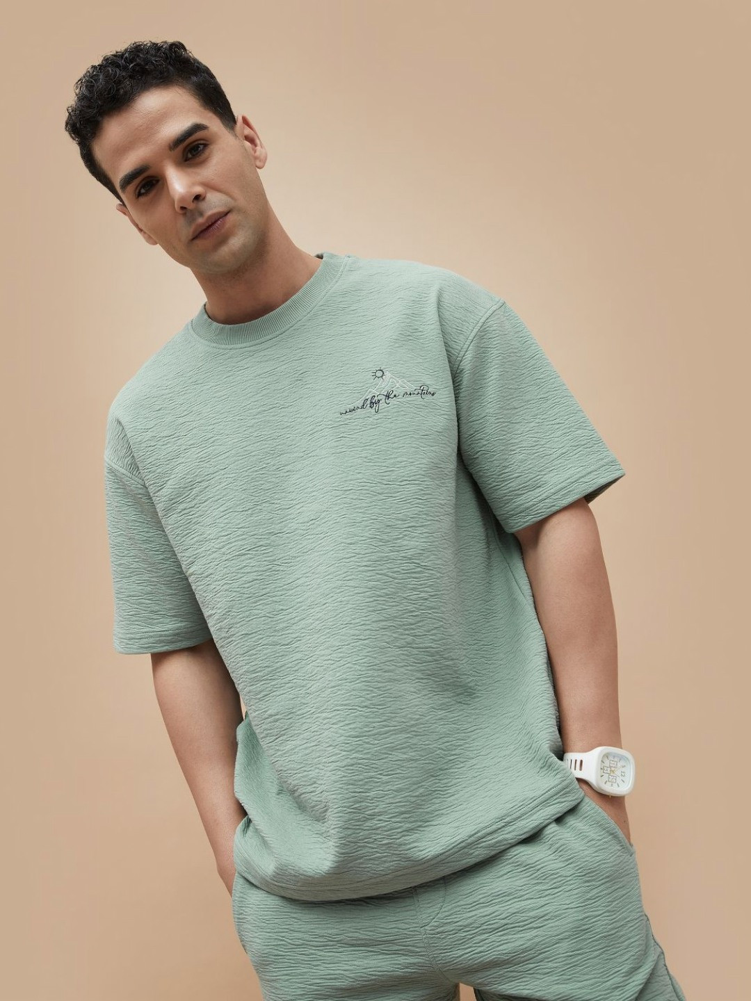 CODE by Lifestyle Men Self Design Round Neck Cotton Relaxed Fit T-shirt
