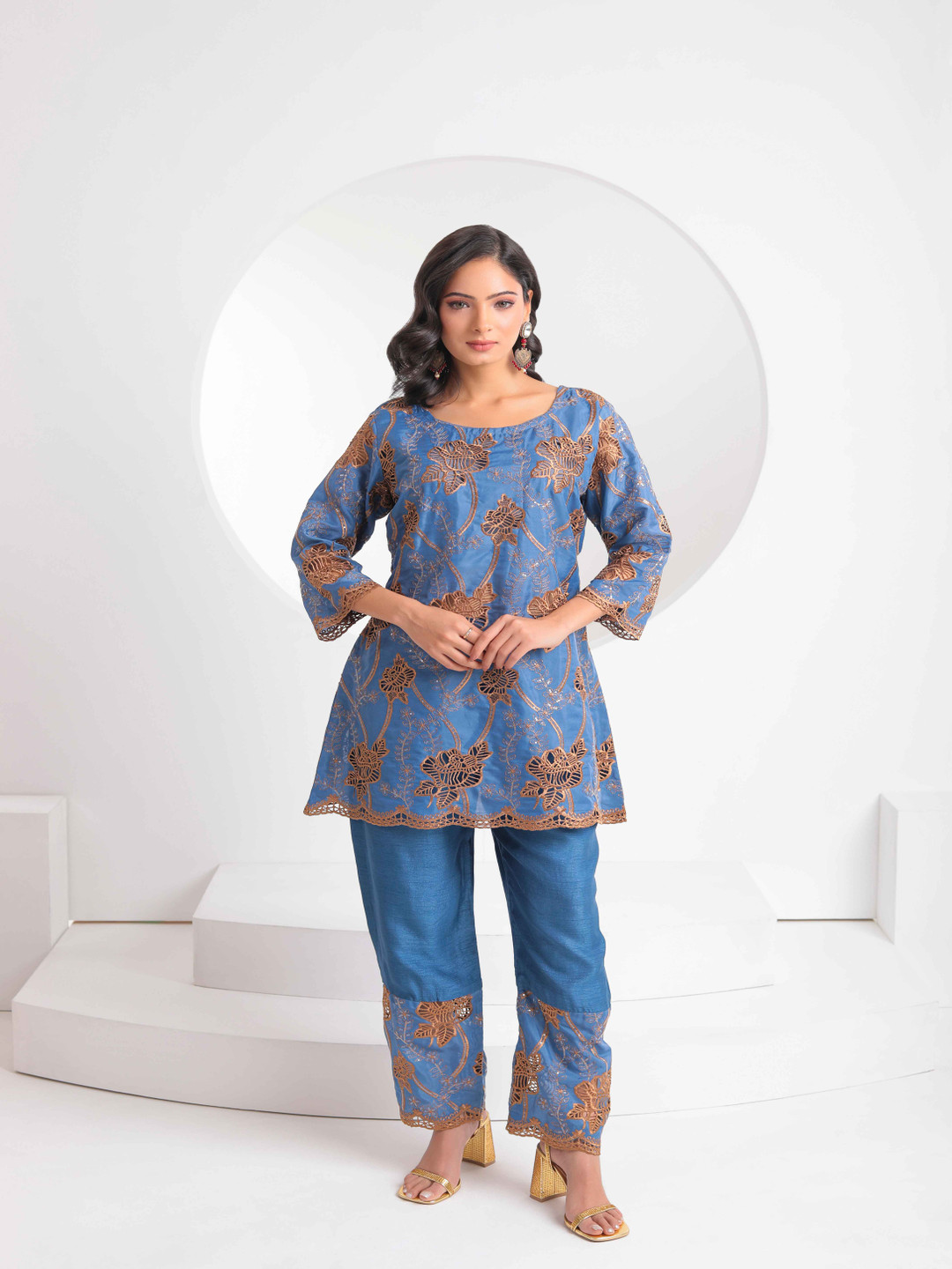 The Front Row Floral Embroidered Top With Trousers