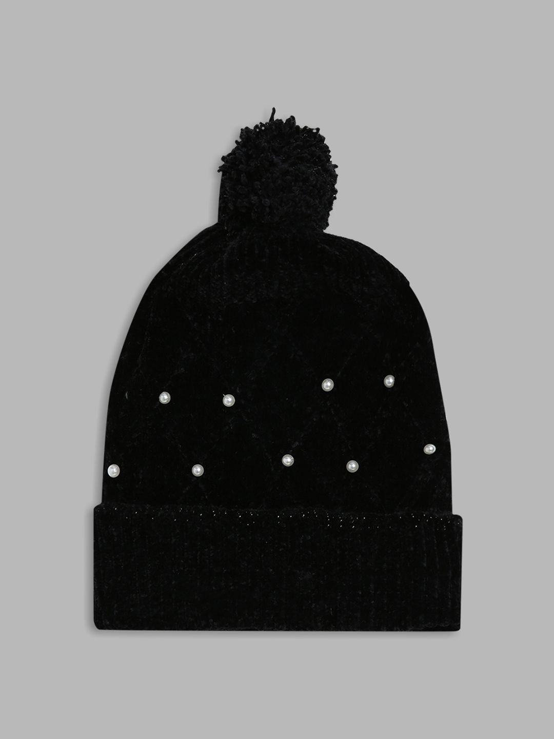 Elle Girls Black Embellished Beanie Cap