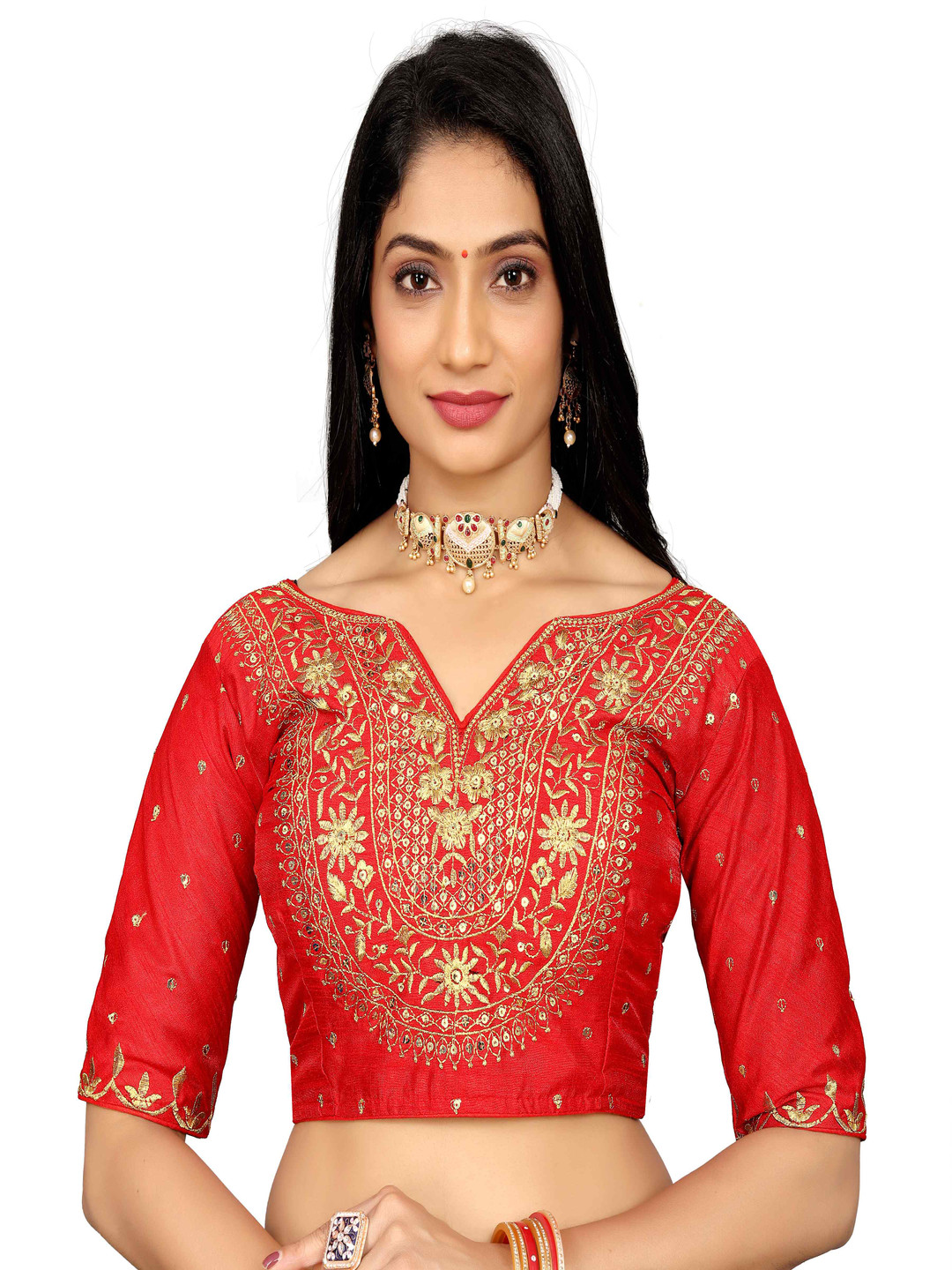 HERE&NOW Women Embroidery V-Neck Saree Blouse