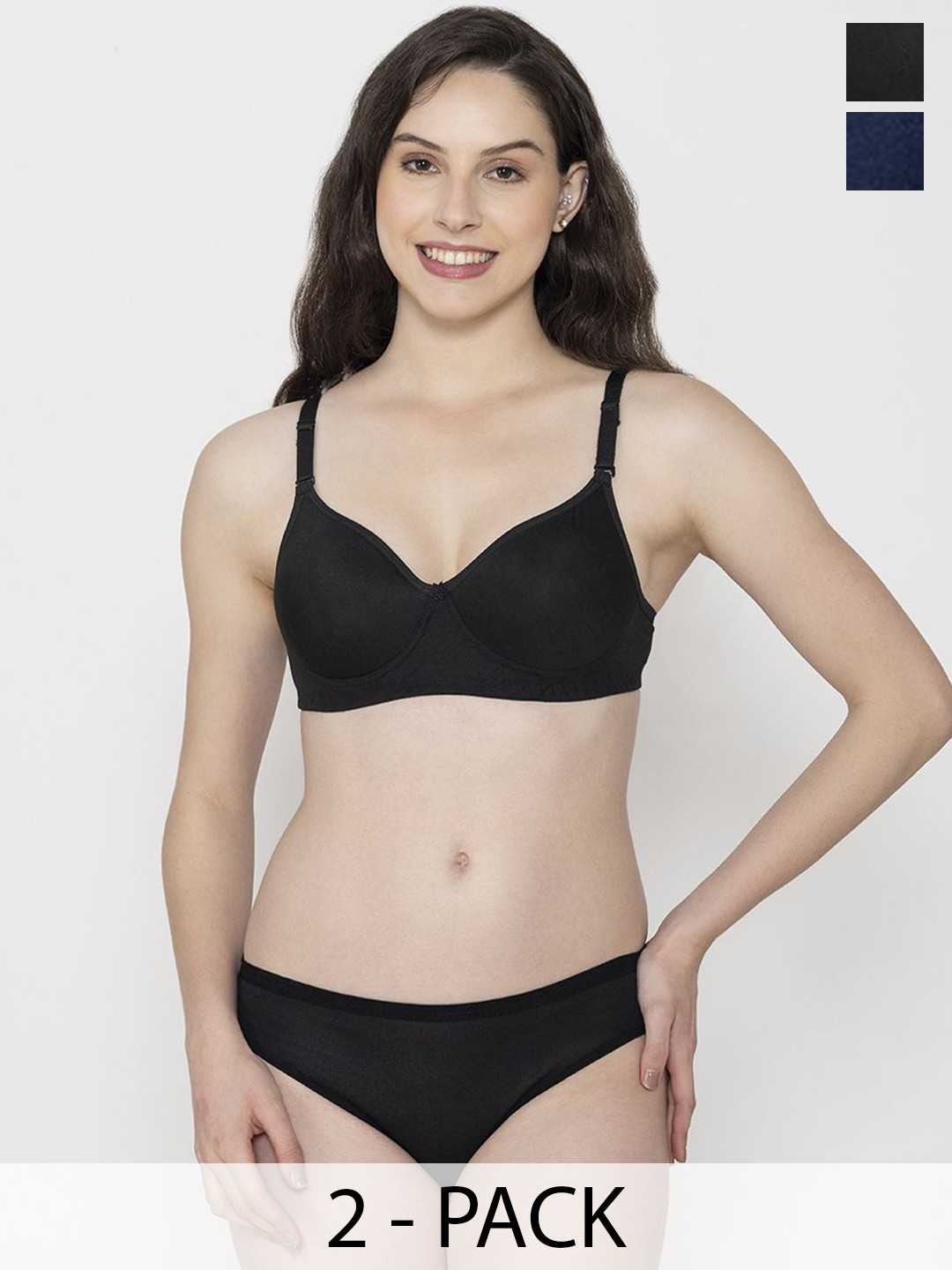 Narsingha Dreams Women Pack Of 2 Lightly-Padded Lingerie Set KMPD-P2-Black-Navy-30