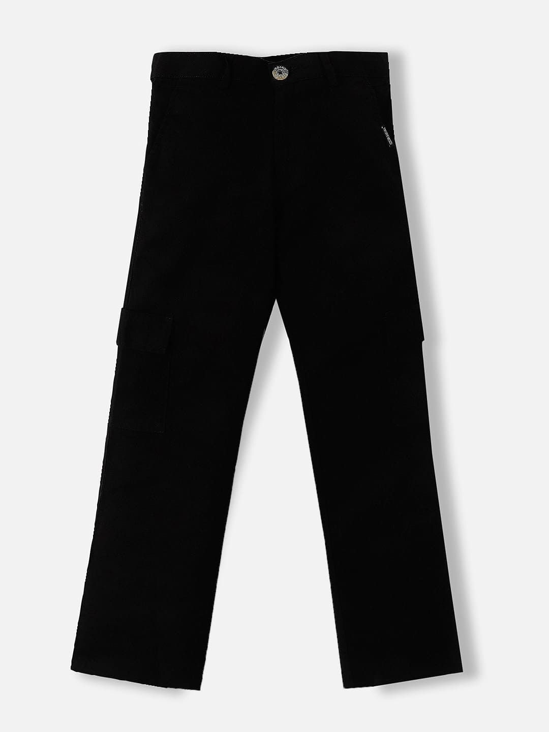 Urbano Juniors Boy Black Regular Fit Solid Cargo Chino Pant with 6 Pockets Stretchable