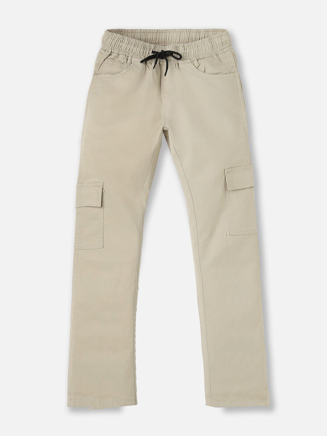 Urbano Juniors Boys Solid Cream Mid-Rise Cargos Regular Fit Pockets Trousers
