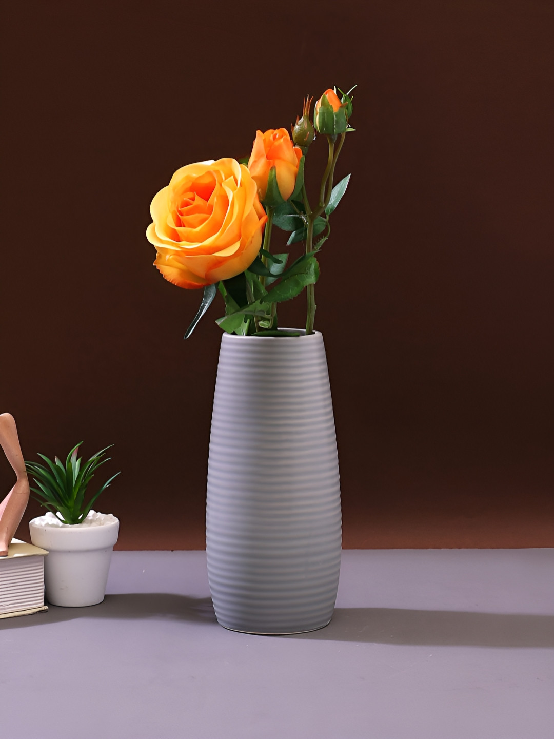 TAYHAA Orange And Green Rose Artificial Flower