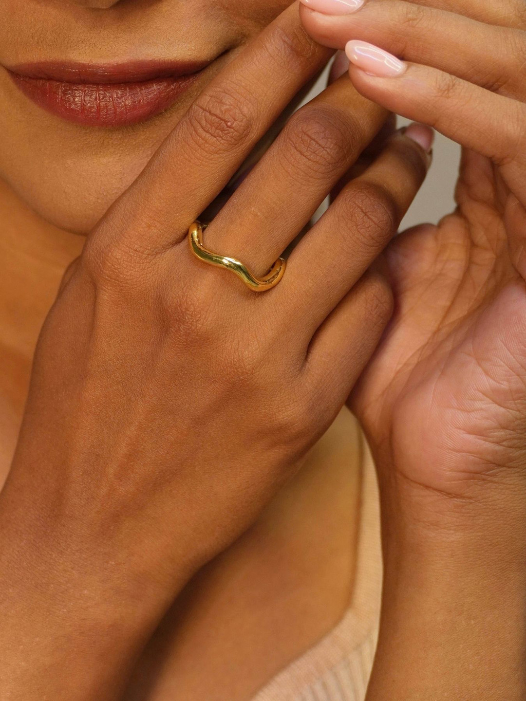 House of Pehr Gold Plated Intricate Ripple Finger Ring