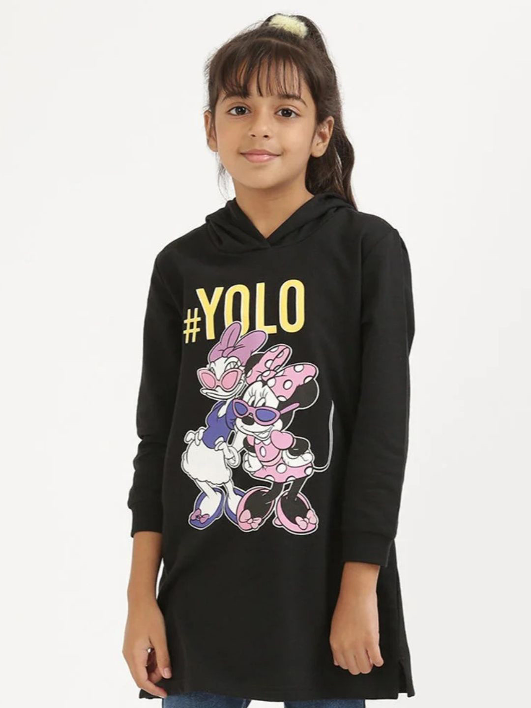 Nap Chief Girls Minnie Yolo and Daisy Duck Printed Relaxed Fit Cotton Hooded Sweatshirt