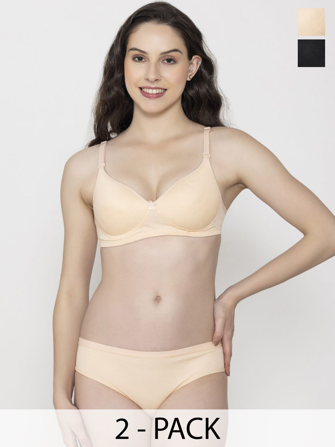 Narsingha Dreams Women Pack Of 2 Lightly-Padded Lingerie Set KMPD-P2-Black-Peach-30