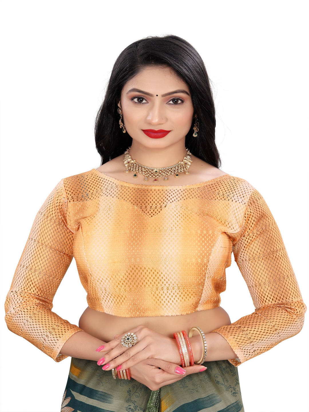 HERE&NOW Woven Design Round Neck Saree Blouse