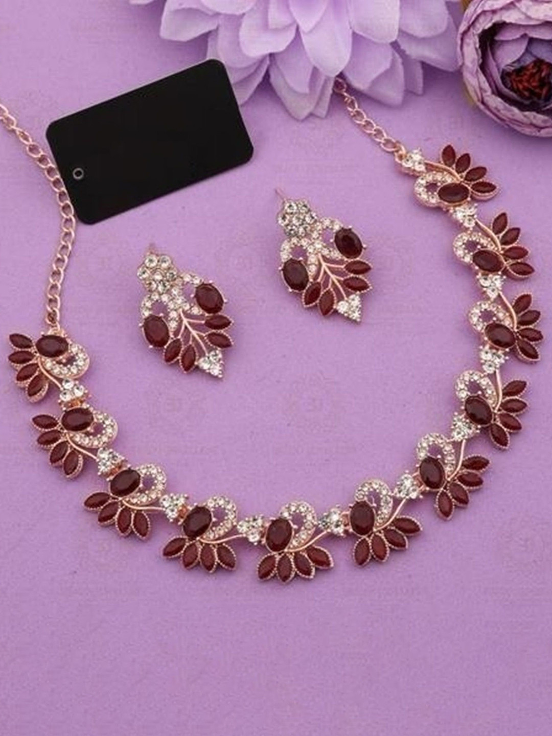 TANLOOMS Rose Gold-Plated Artificial Stones Studded Jewellery Set