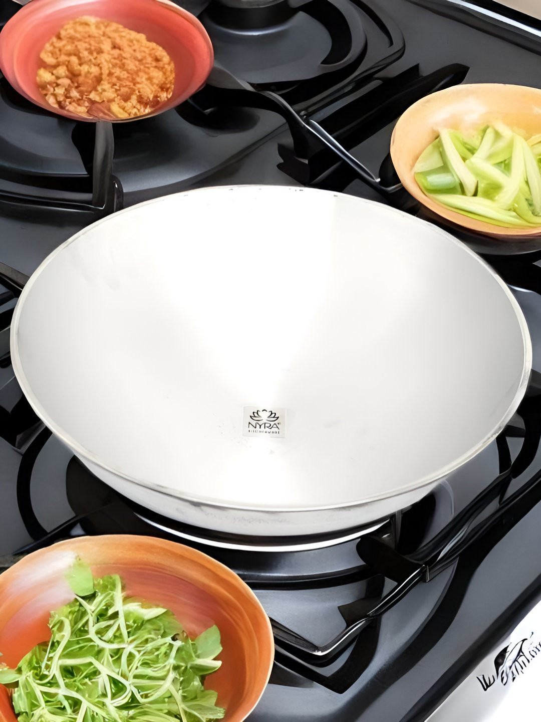 Nyra Kitchenware Silver-Toned Aluminium Dishwasher Safe Serving Kadhai 2.4L