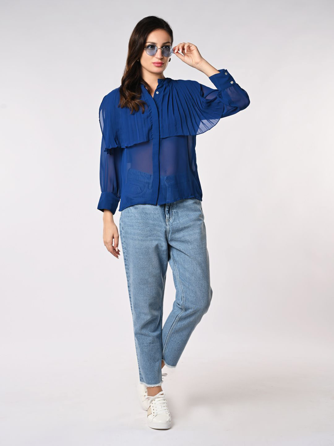 Iti Tie-Up Neck Georgette Shirt Style Top