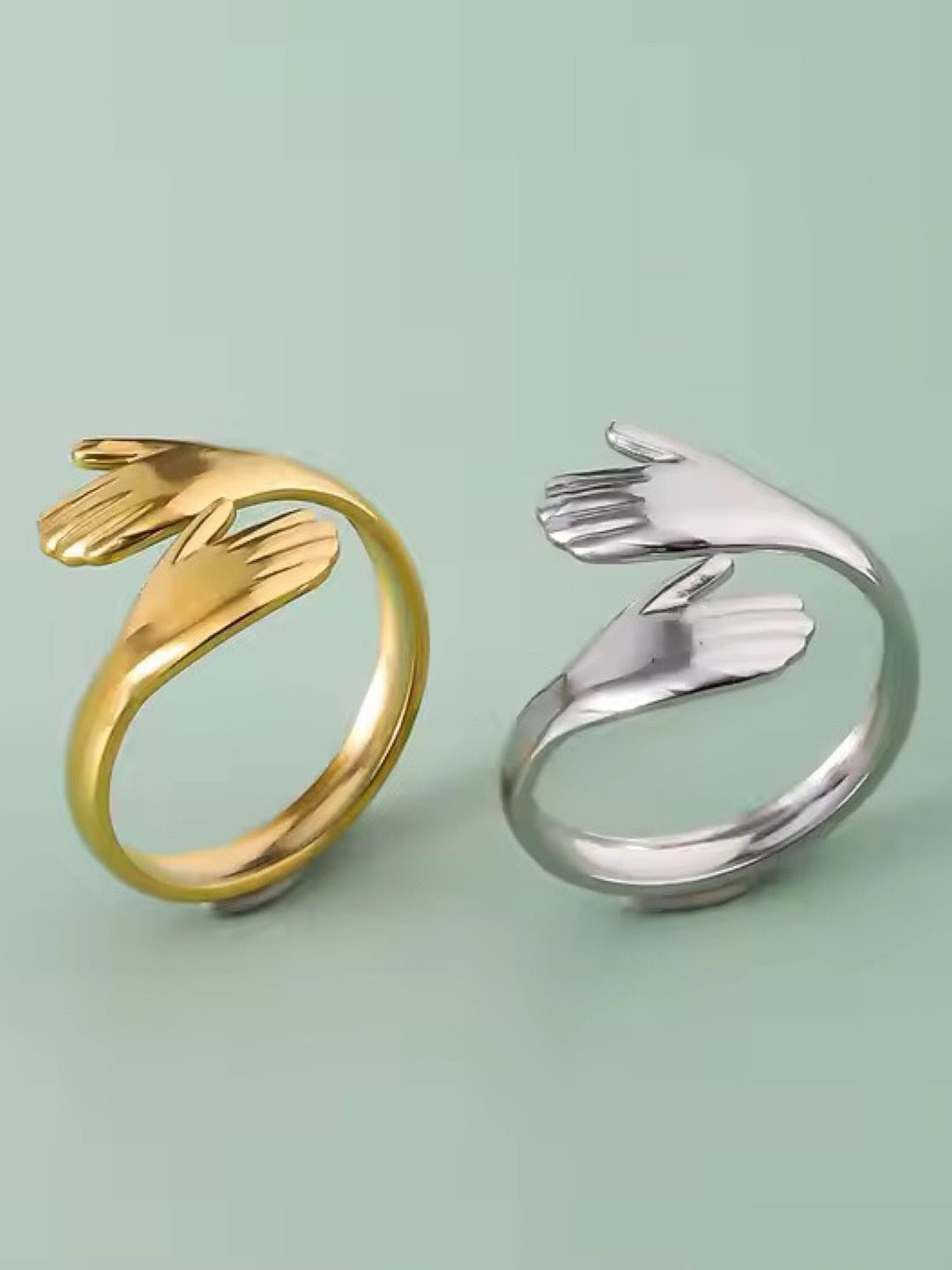 Digital Dress Room Silver & Gold-Plated Promise Hug Finger Ring