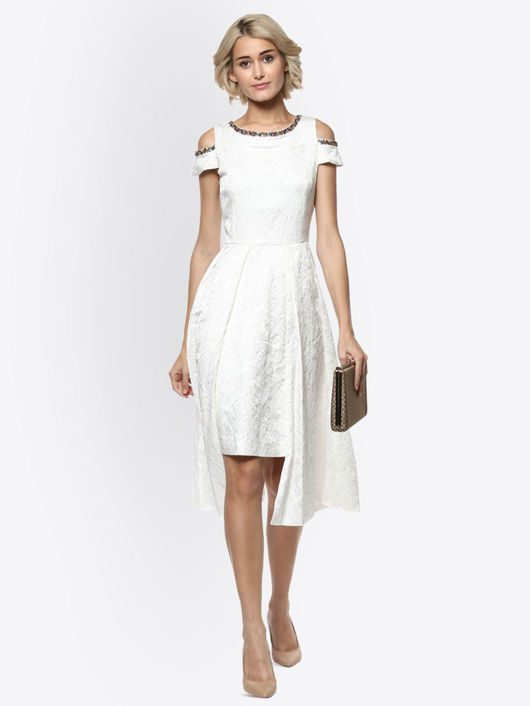 Moda Elementi Cold-Shoulder Fit & Flare Midi Dress