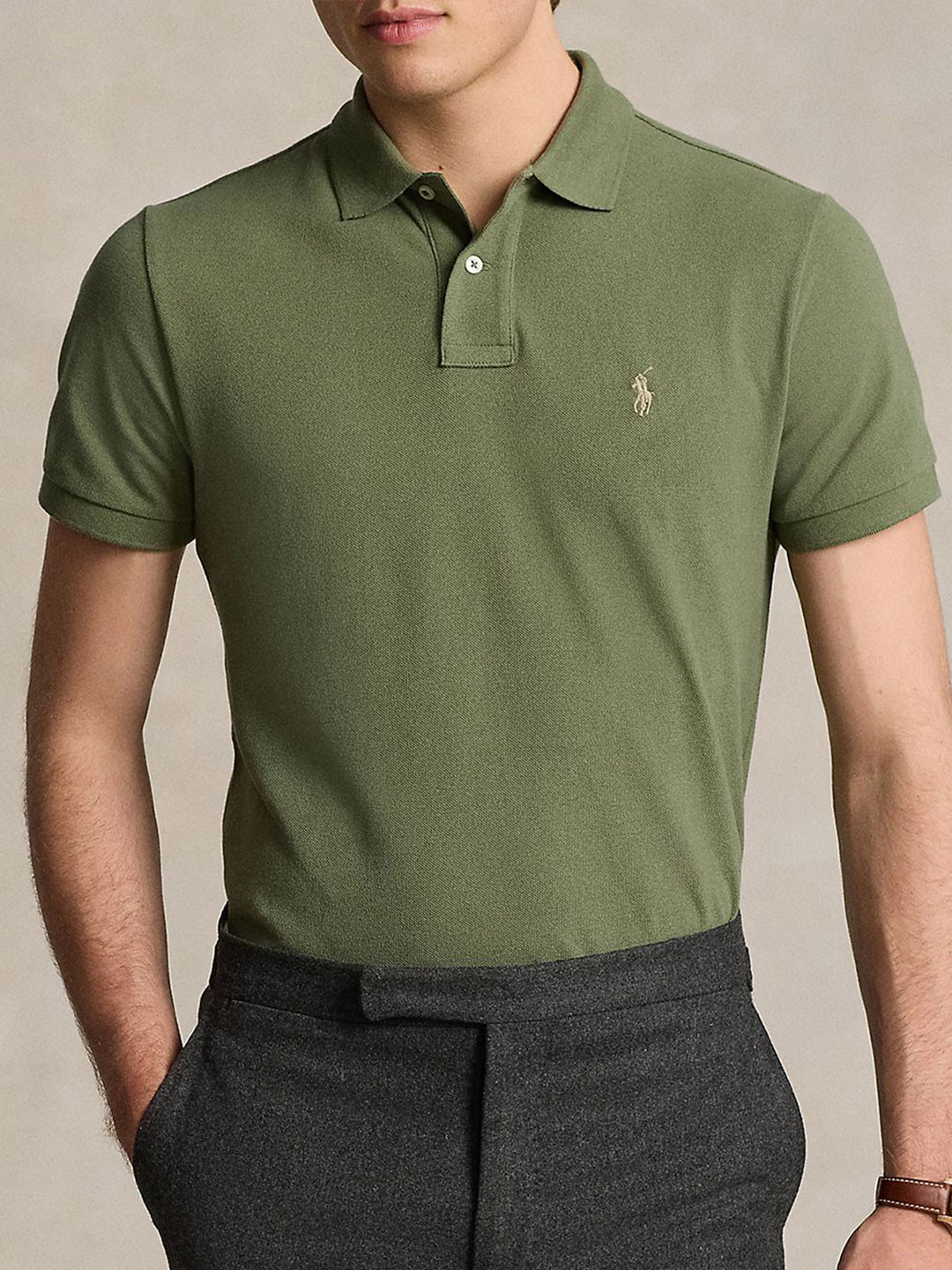 Polo Ralph Lauren Men Solid Polo Collar Cotton Slim Fit T-shirt