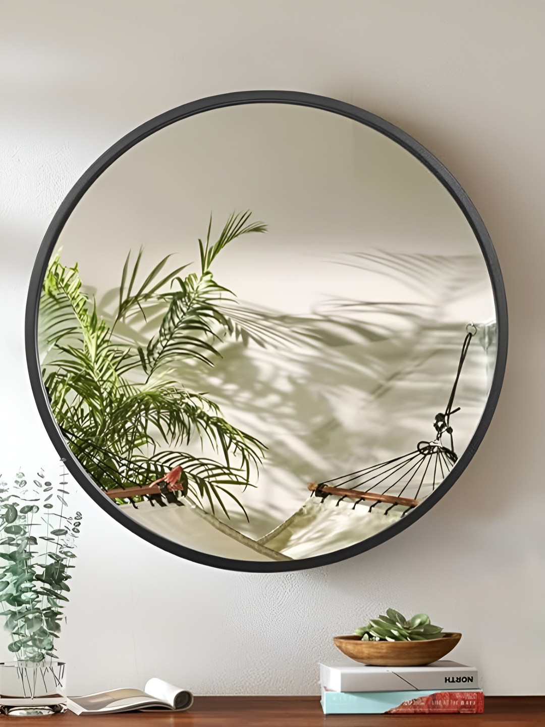 Art Street Black Round Metal Wall Mirror