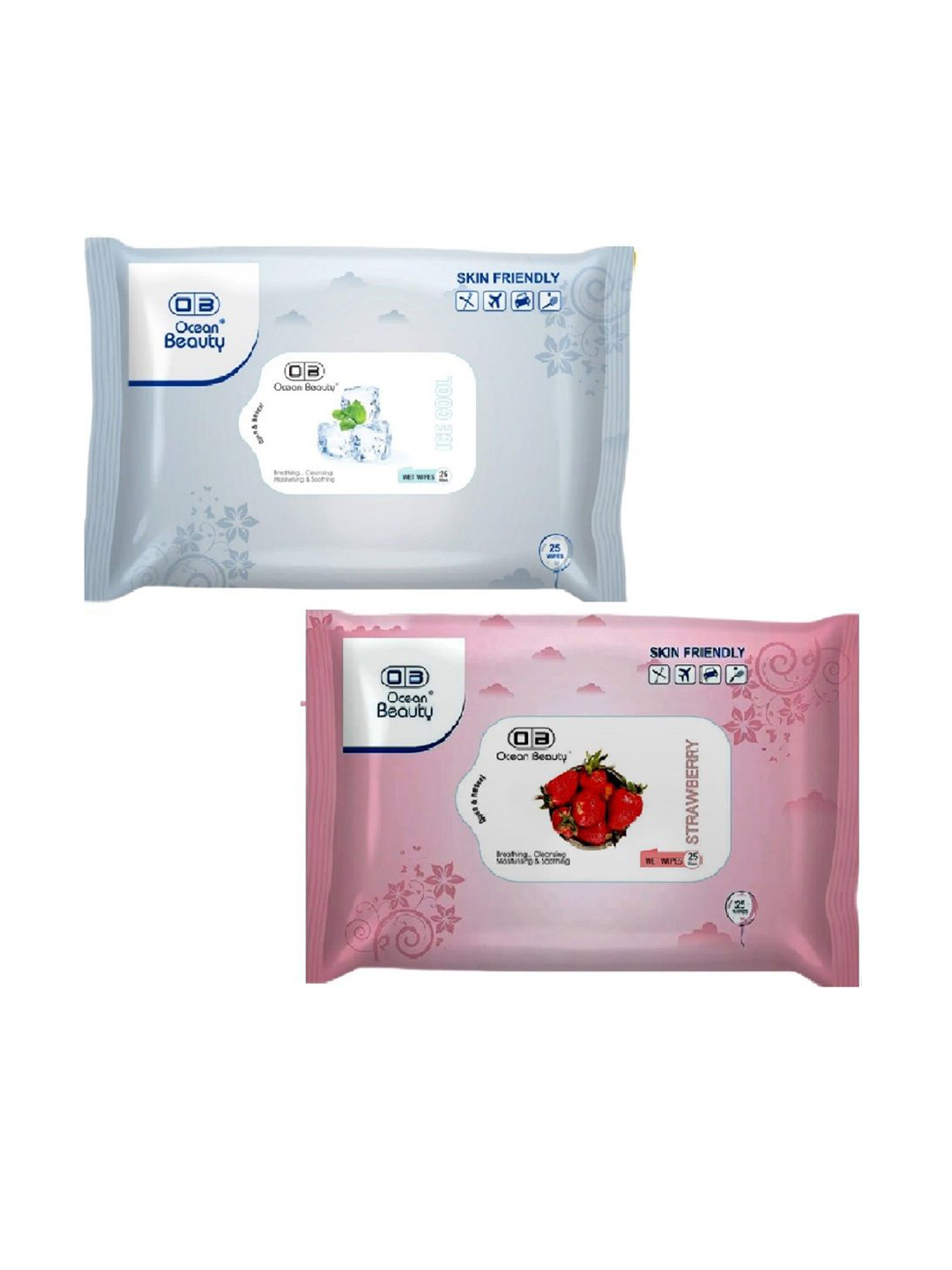 OB Ocean Beauty Set Of 2 Cleansing Moisturizing & Soothing Wet Wipes - 25 Pcs Each