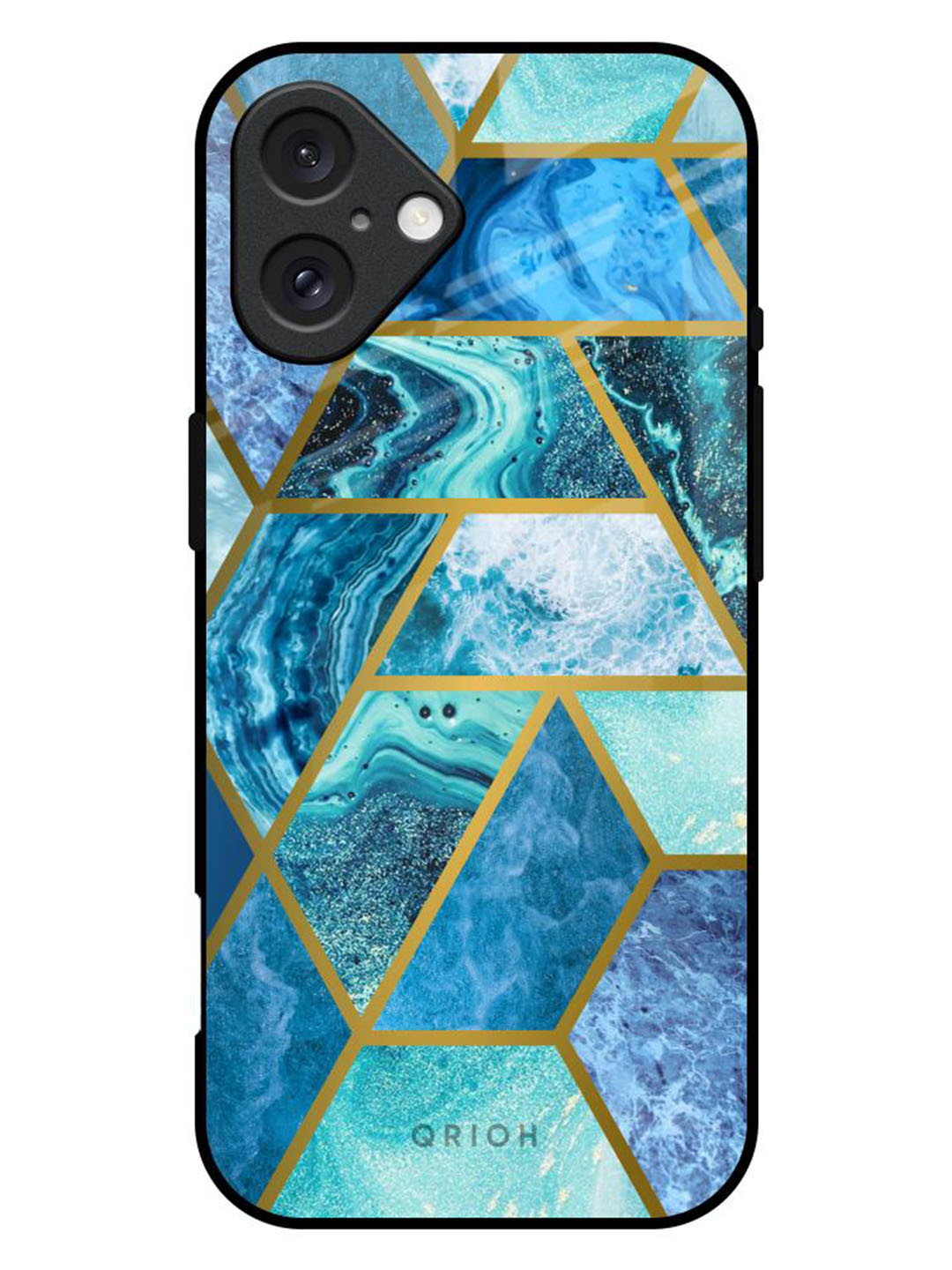 QRIOH Turquoise Geometrical Marble Real Printed iPhone 16 Plus Back Case
