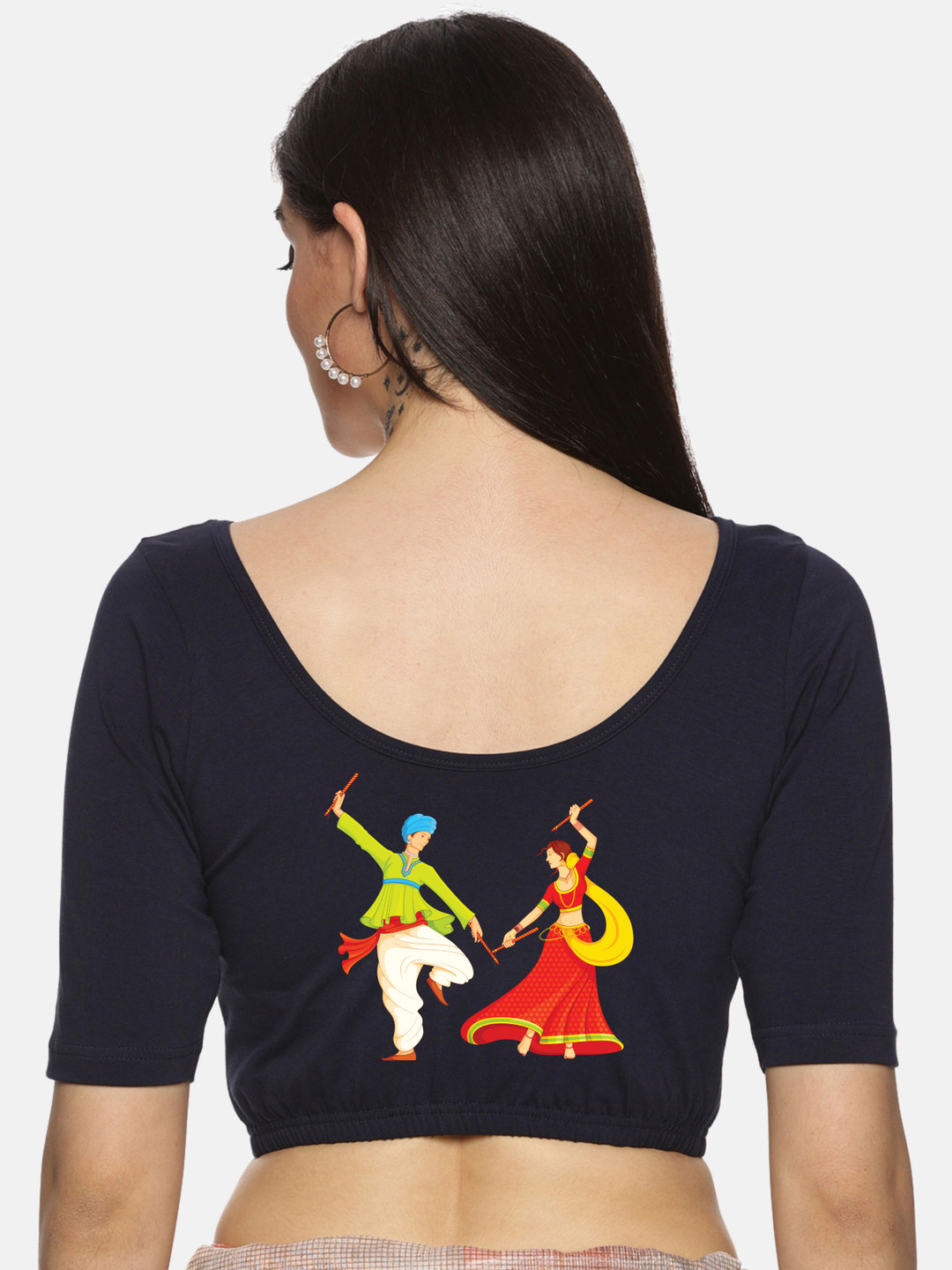 NOT YET by us Back Print Stretch Blouse