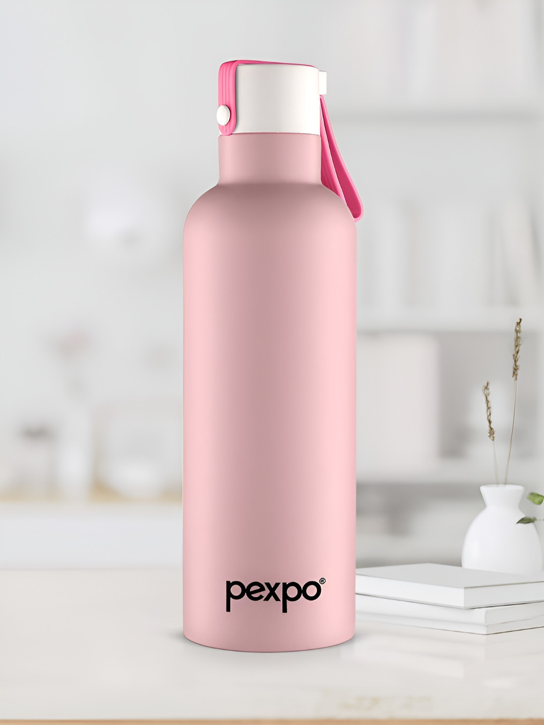 Pexpo Pink & White Brand Logo Stainless Steel Double Wall Vacuum Water Bottle-500 ML